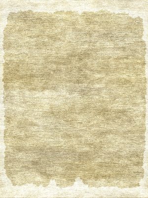 Textured olive silk rug with soft edges.